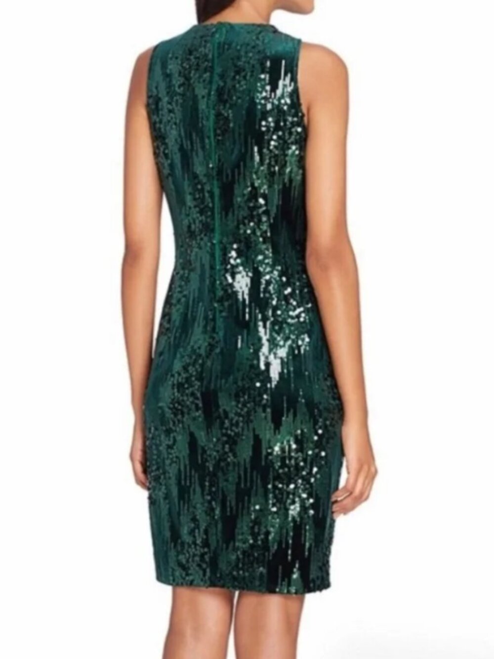 Tahari green velvet dress 6 sequins stretch sheath - Picture 2 of 12